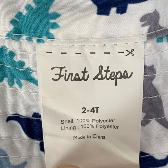 Fresh Steps reversible bucket hat Kids 2-4T Blue white seersucker and Dinosaur - Picture 5 of 8